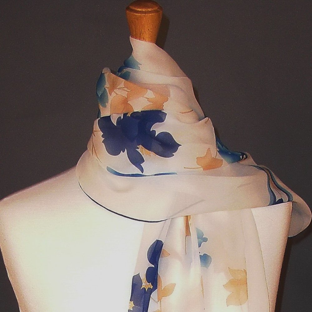 Silk Stole Shawl for Spring Garden, Floral, Blue Theme Wedding